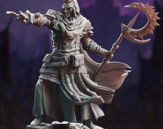 Cult Leader Miniature | Hooded Sorcerer Mini with Grimoire and Staff | DM Stash