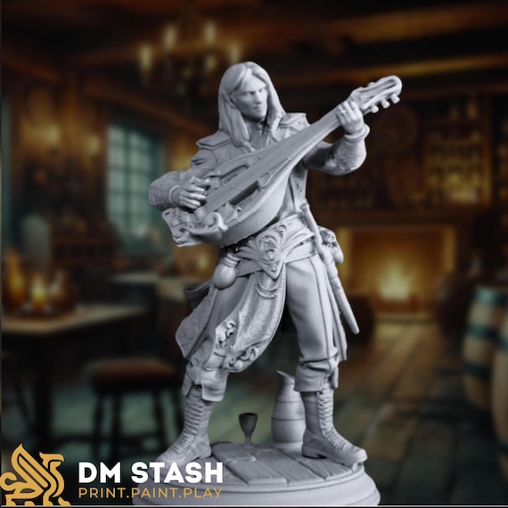 Elven Bard Mini: Musician RPG Figure for Tabletop Gaming - DM Stash Unpainted Miniature Hero