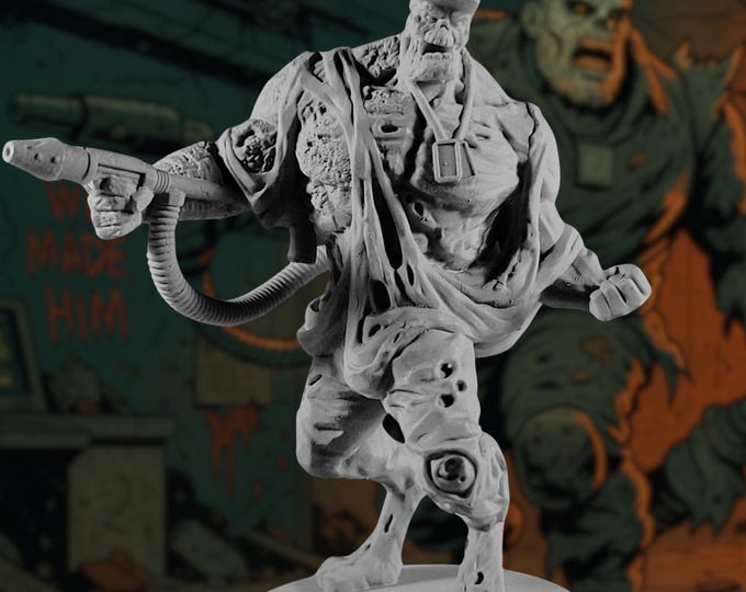 Flamethrower Zombie Mini | Burned Soldier Zombie Boss Miniature for Post-Apocalyptic Survival Games | By Vaultz