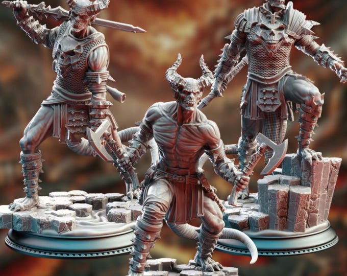 Hell Born Demon Warrior Set | Axe, Sword, and Berserker Devil Miniatures For Abyssal Battles | By DM Stash