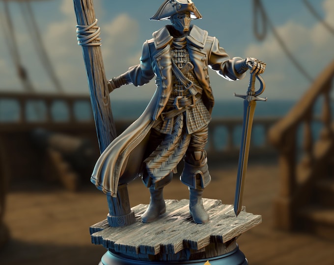 Warforged Pirate Mini | Swashbuckling Fighter Miniature | Construct Pirate with Cape and Rapier | DM Stash