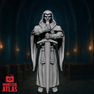 Hooded Human Cleric Mini | Grave Domain Villain, NPC, or Paladin Miniature or Tabletop RPG&#39;s