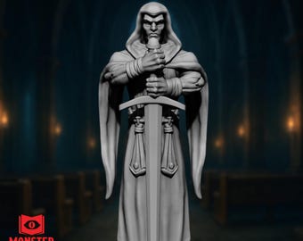 Hooded Human Cleric Mini | Grave Domain Villain, NPC, or Paladin Miniature or Tabletop RPG's