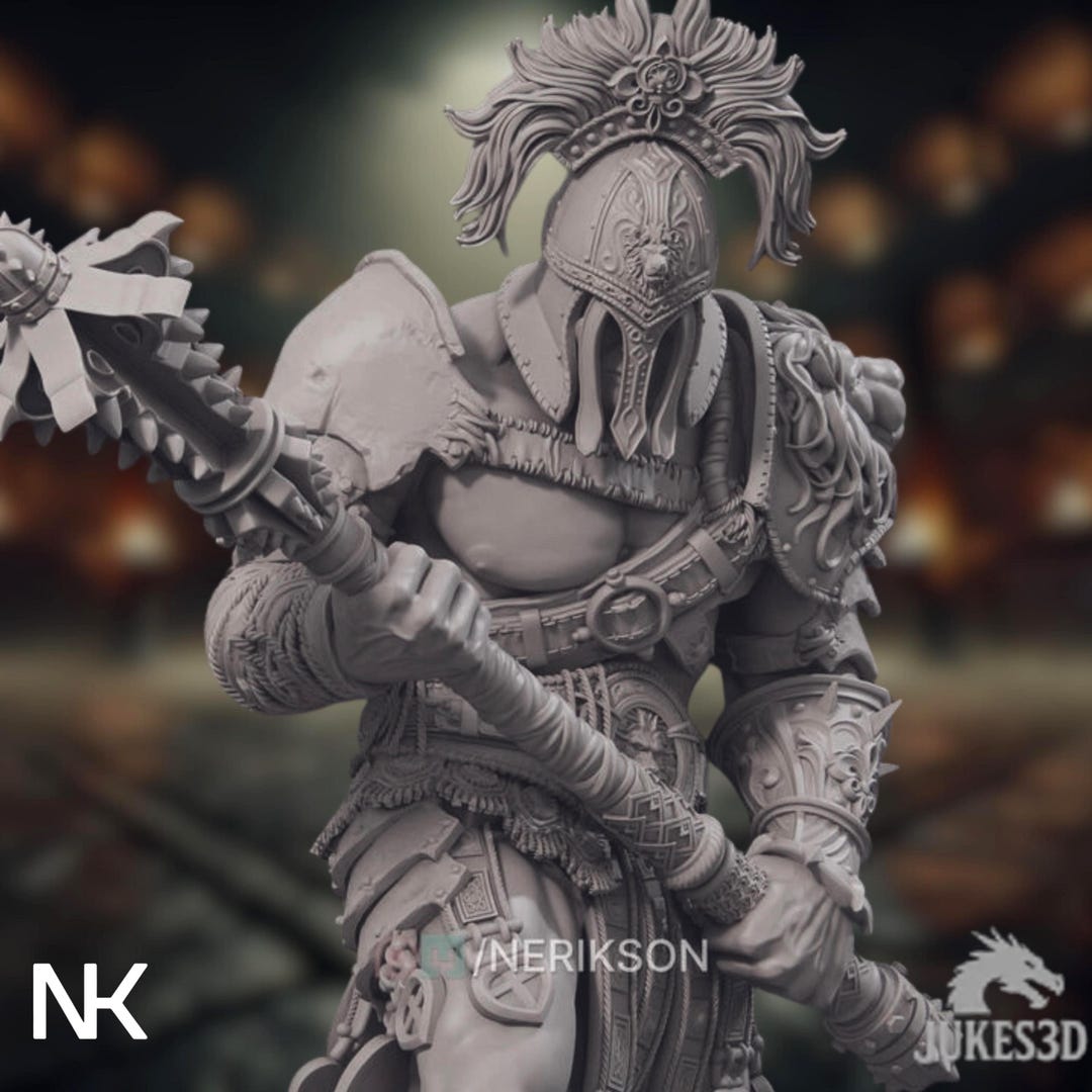 Barbarian Champion Model Kit | Spiked Mace Warlord Statue | 75mm or ...