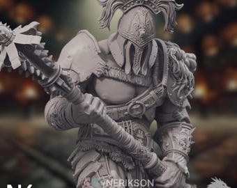 Barbarian Champion Model Kit | Spiked Mace Warlord Statue | 75mm or 140mm Display | By Nerikson