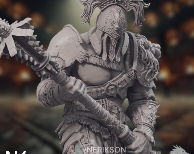 Barbarian Champion Model Kit | Spiked Mace Warlord Statue | 75mm or 140mm Display | By Nerikson