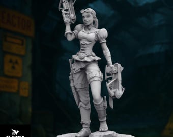 Cyberpunk Sniper Miniature: Sci-Fi Bounty Hunter, Wasteland RPG (75mm/90mm)