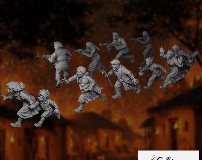 Civilian & Resistance Fighter Miniatures | Refugees and Militia Minis | 15mm–32mm Scale | By Eskice Miniatures