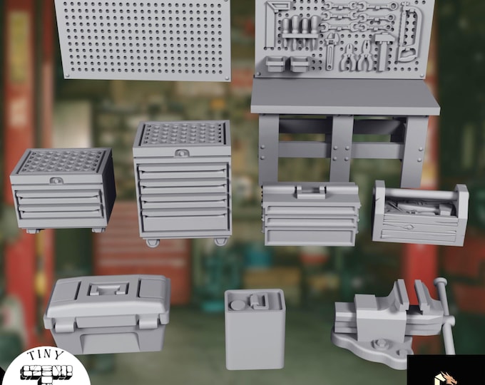 Workshop Garage Terrain | Modern Utility Scatter Set | 28mm 32mm RPG Scenery | Tiny Furniture