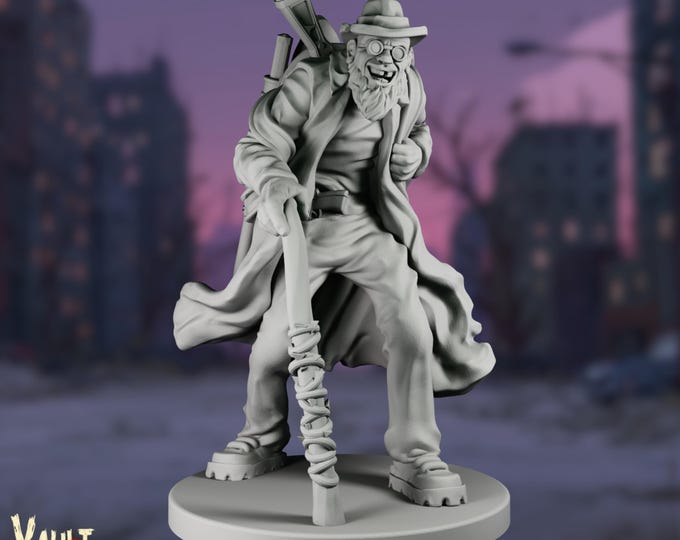 The Merchant Miniature | Post-Apocalyptic Survivor Mini | Wandering Trader with Cane and Pack | By VaultZ