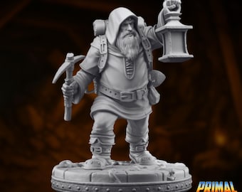 Dwarf Prospector Mini | Dwarven Miner NPC Miniature | Underdark Guide Miniature | By Primal Collectibles