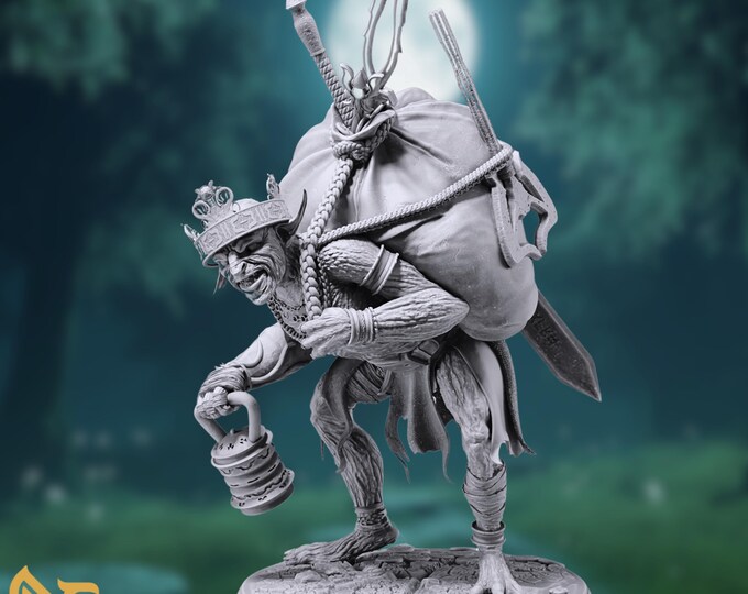 Loot Goblin Fantasy Mini | Goblin Bandit with Loot Sack Tabletop RPG Miniature | 28mm to 75mm | Pathfinder Mini | Monster Mini | By DM Stash