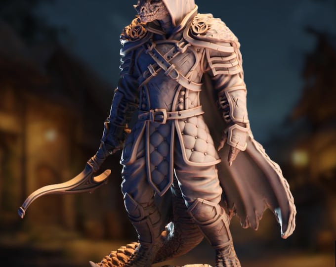 Hooded Dragonborn Ranger Miniature | Dragonborn Scout, Tracker, or Rogue Mini | By DM Stash
