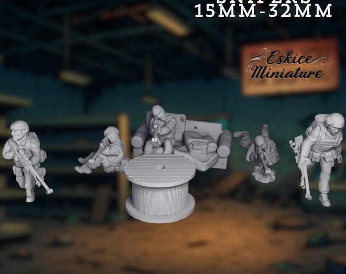 Modern Sniper Team Miniatures | Urban Warfare Marksmen Set | 15mm–32mm Scale | By Eskice Miniatures