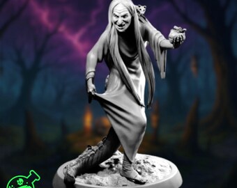 Forest Hag Miniature | Dark Woods Old Witch with Rat Familiar | 32mm-75mm | By TPK Labs