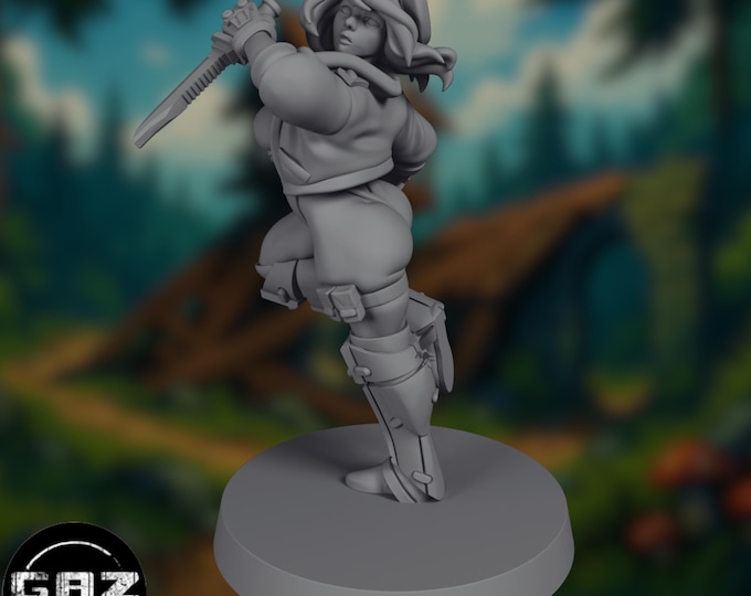 Sexy Sci-Fi Commander Mini | Female Fighter with Pistol and Blade | SFW & NSFW Options | By Gaz Minis
