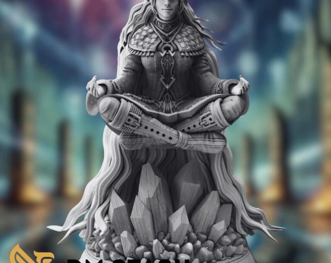 Meditating Elf Sorceress Mini | Female Divination Wizard Miniature | by DM Stash
