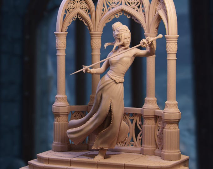 Elegant Swordfighter Resin Model Kit | 140mm Female Fencer | Premium Collector Display with Diorama or Simple Base | By Nerikson