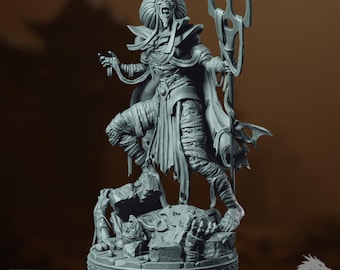 Lich Priest Mini | Necromancer Miniature | Undead Spellcaster Boss with Arcane Staff