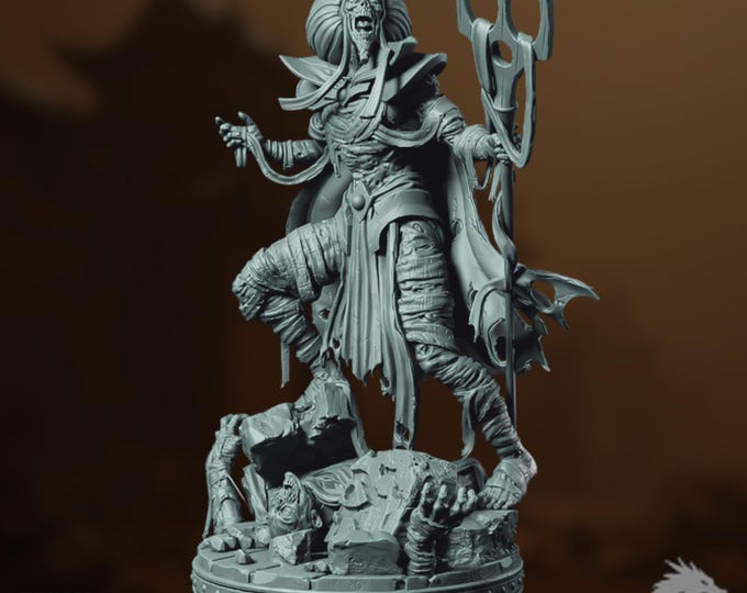 Lich Priest Mini | Necromancer Miniature | Undead Spellcaster Boss with Arcane Staff