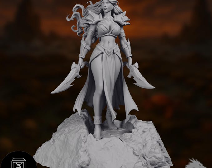 Fire Goddess Mini | Lava Queen Miniature | Dual Blade Sorceress | By Nafarrate Designs