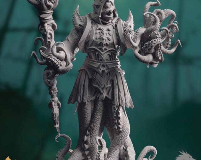 Sea Sorcerer Mini | Eldritch Warlock Miniature | Ocean Boss with Tentacle Magic | DM Stash