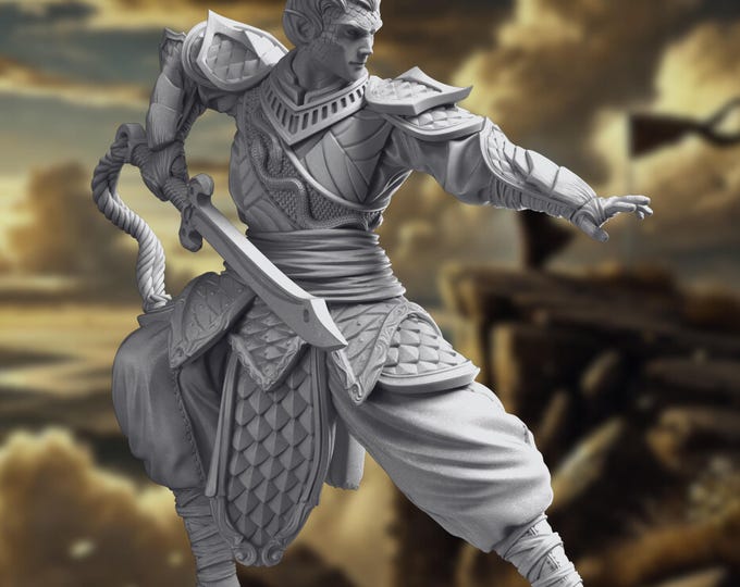Elven Fighter Mini | High Elf Swordsman Miniature for TTRPGs | Unpainted Mini | 32mm 40mm 54 mm 75 mm | Pathfinder, 5e, Gurps | DM Stash