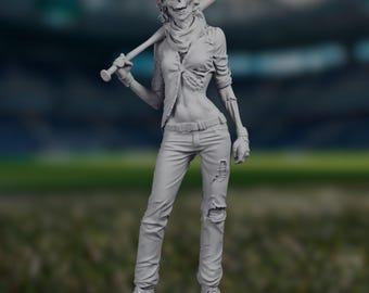 Female Zombie Slugger Mini | Undead Baseball Batter Miniature | 32mm–75mm Horror Resin Dynamic Pose