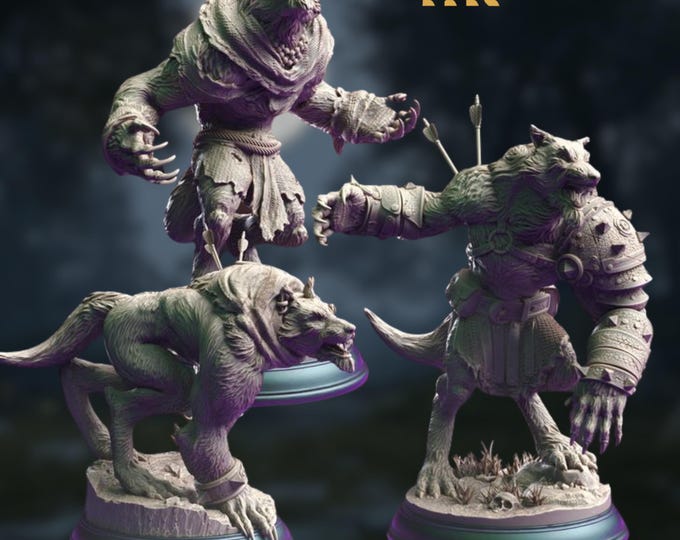 Cursed Werewolf Set | Three-Pack Werewolf Leader, Stalker, and Howler for Tabletop Horror | By DM Stash