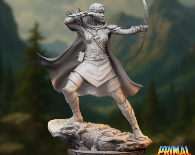 Female Elf Ranger Miniature | Woodland Archer Mini |  Elven Tracker with Dynamic Pose | by Primal Collectibles