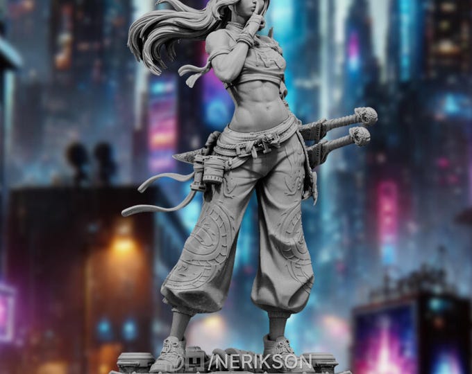 Cyberpunk Swordfighter | Unpainted 3D Model Kit (75mm/140mm) | By Nerikson
