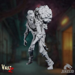 May include: A gray, 3D-printed zombie figure with tattered clothing and a large, bulbous growth on its back. The zombie has a menacing expression with exposed teeth. The figure is a miniature, likely for tabletop gaming or display.