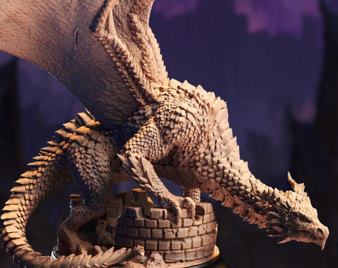 Huge Adult Silver Dragon Miniature | Massive Tower Perched Dragon Model Mini | By DM Stash