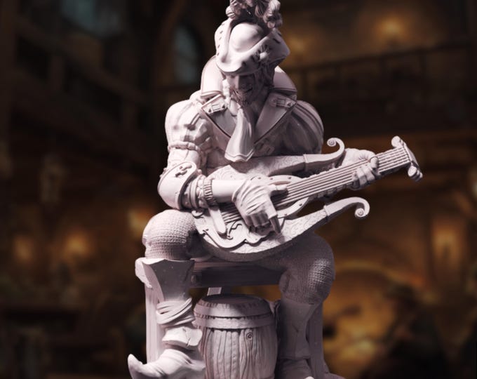 Seated Bard Miniature | Half-Elf Musician NPC | Fantasy Tavern Figure | By DM Stash