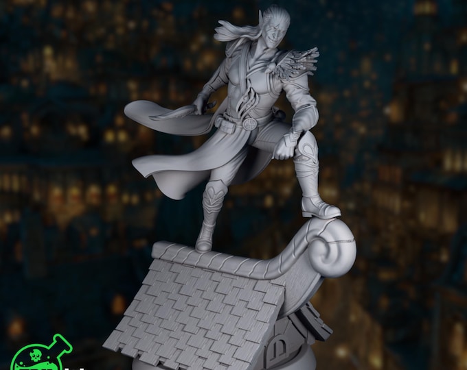 Shadow Rogue Mini | Elf Phantom or Soulknife Miniature | Rooftop Spy | By TPK Lab