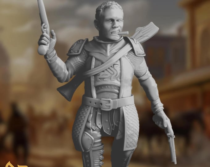 Halfling Gunslinger Mini | Steampunk Halfling with Pistols Miniature | By DM Stash