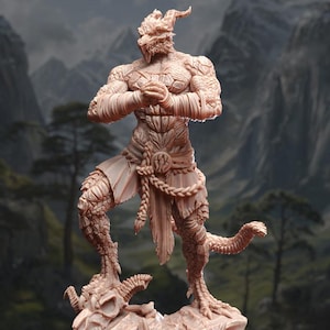 Dragonborn Monk Mini | 3D Printed Tabletop Paintable Mini, Multiple Scale Options | By DM Stash