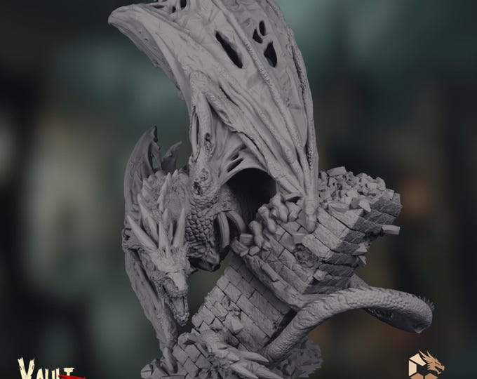 Zombie Dragon Mini | Undead Dragon Boss Miniature | Dracolich Horror Monster with Ruined Tower | VaultZ