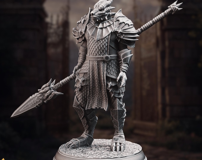 Dragonborn Fighter Mini | Armored Dragonborn Guard Miniature | By DM Stash