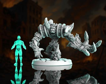 Earth Elemental Mini | Stone Golem Monster Miniature | 32mm Boss NPC Creature | By Claudio Casini