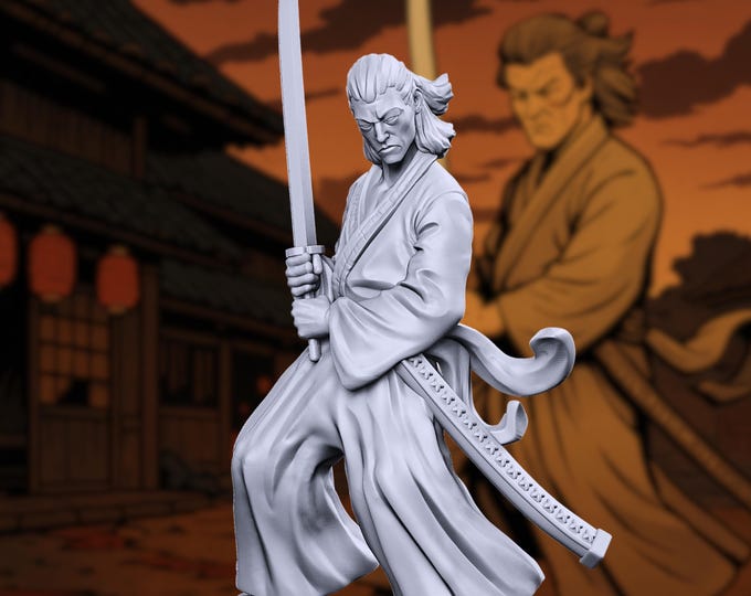 Ronin Swordsman Zombie Survivor Mini | Classic Samurai Fighter Miniature for Historical or Eastern Inspired TTRPG's | By Vaultz