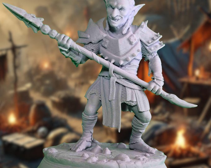 Goblin Scout Miniature with Spear - Tabletop RPG Mini for Roleplaying Games - Unpainted 32mm-75mm | DM Stash