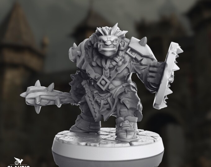 Orc Barbarian or Fighter Mini | Armored Orc Fighter with Axe or Sword | By Claudio Casini Art