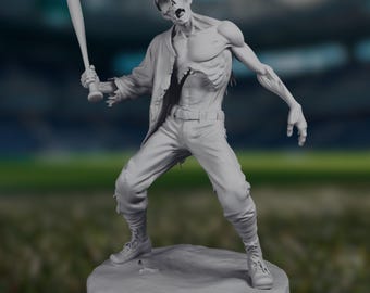 Zombie Baseball Player Mini | Shambling Slugger Miniature | 32mm–75mm Horror Resin Dynamic Pose