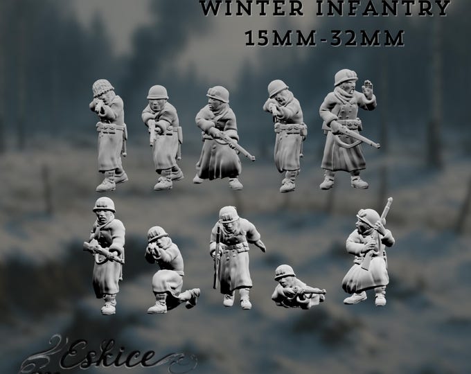 WWI American Infantry Mini Set | U.S. Winter Doughboy Soldier Minis | By Eskice Miniatures