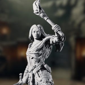 Human Female Fighter  Mini | Female Cleric Dungeon Delver with Torch  Miniature | By Nerikson