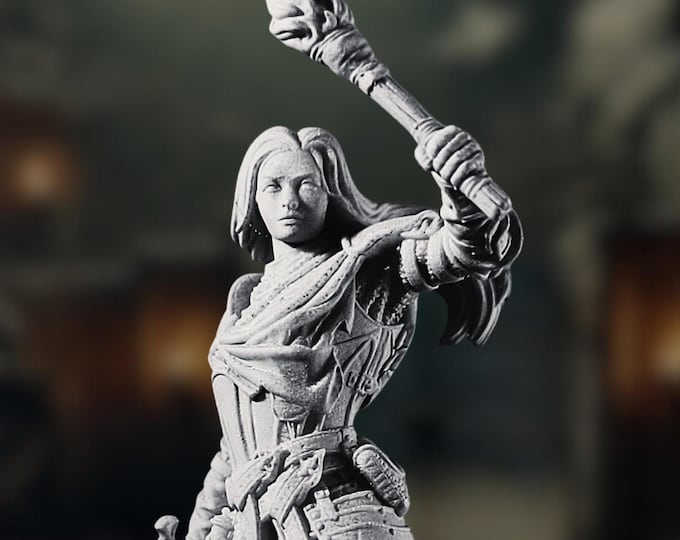 Human Female Fighter  Mini | Female Cleric Dungeon Delver with Torch  Miniature | By Nerikson