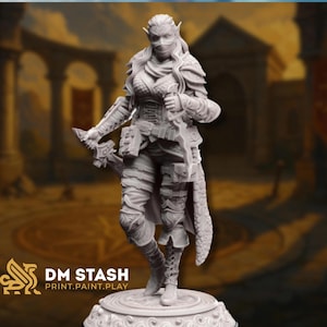 Female Elf Swashbuckler Mini | Masked Rogue Water Genasi Miniature | By DM Stash