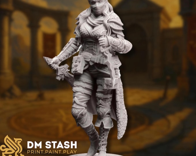 Female Elf Swashbuckler Mini | Masked Rogue Water Genasi Miniature | By DM Stash