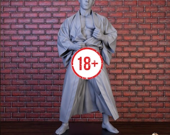 Muscular Robed Man NSFW Mini | Open Kimono Collector Miniature | 32mm–200mm Resin Mature Model